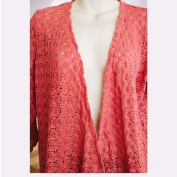 Liz Claiborne Crochet Open Front Rose Sweater - Picture 5 of 6